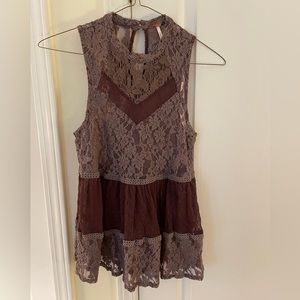 Free people mixed lace purple top - M